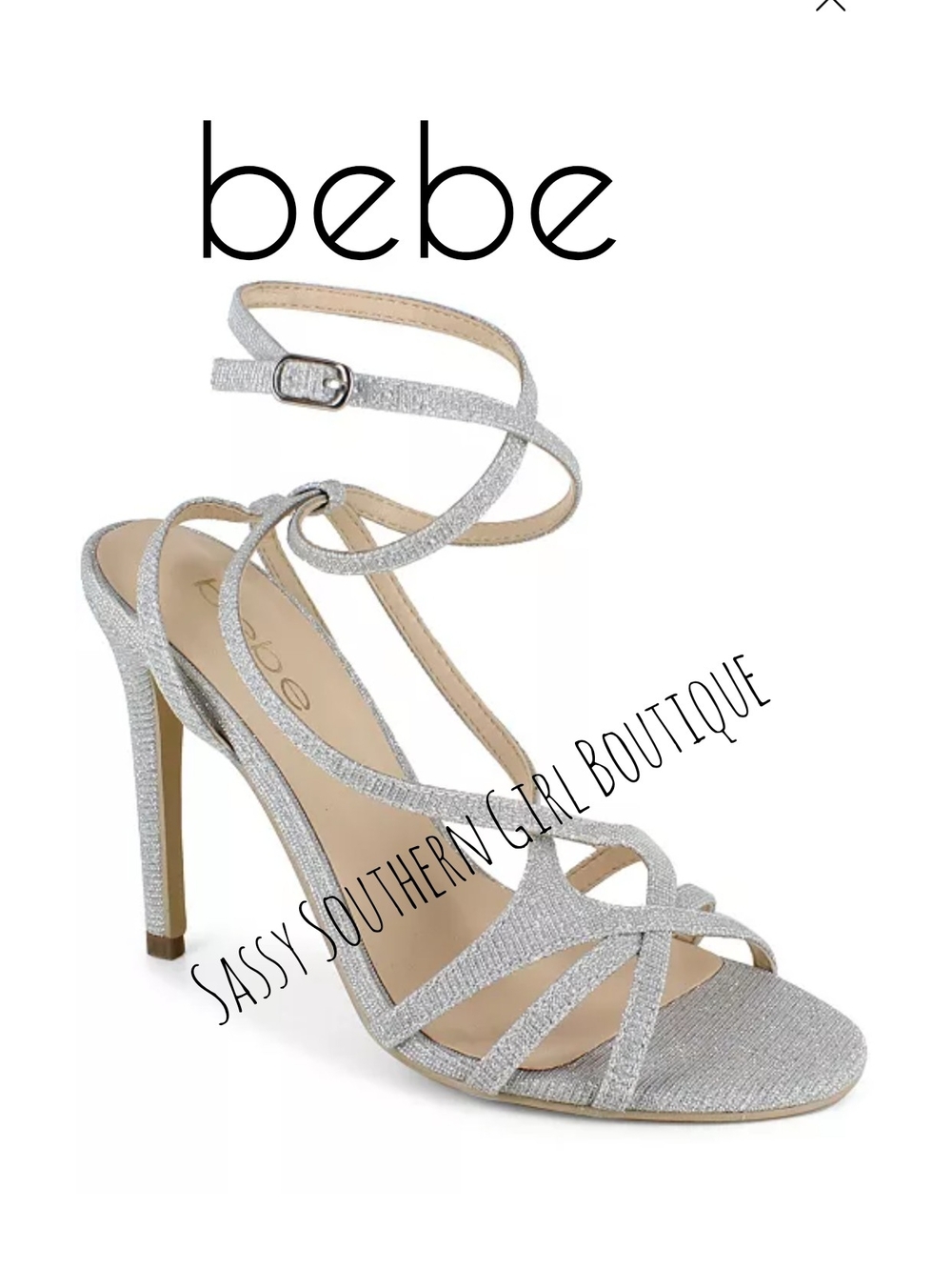 🆕⭐bebe Silver Glitter Strappy High Heel Sandals